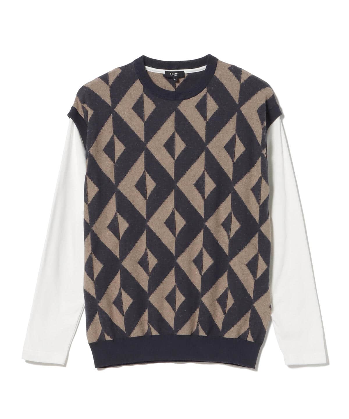 ジャカード フェイクレイヤー ロングスリーブ Tシャツ Tシャツ・カットソー MEN NAVY S ジャカード フェイクレイヤー ロングスリーブ Tシャツ Tシャツ・カットソー MEN NAVY S