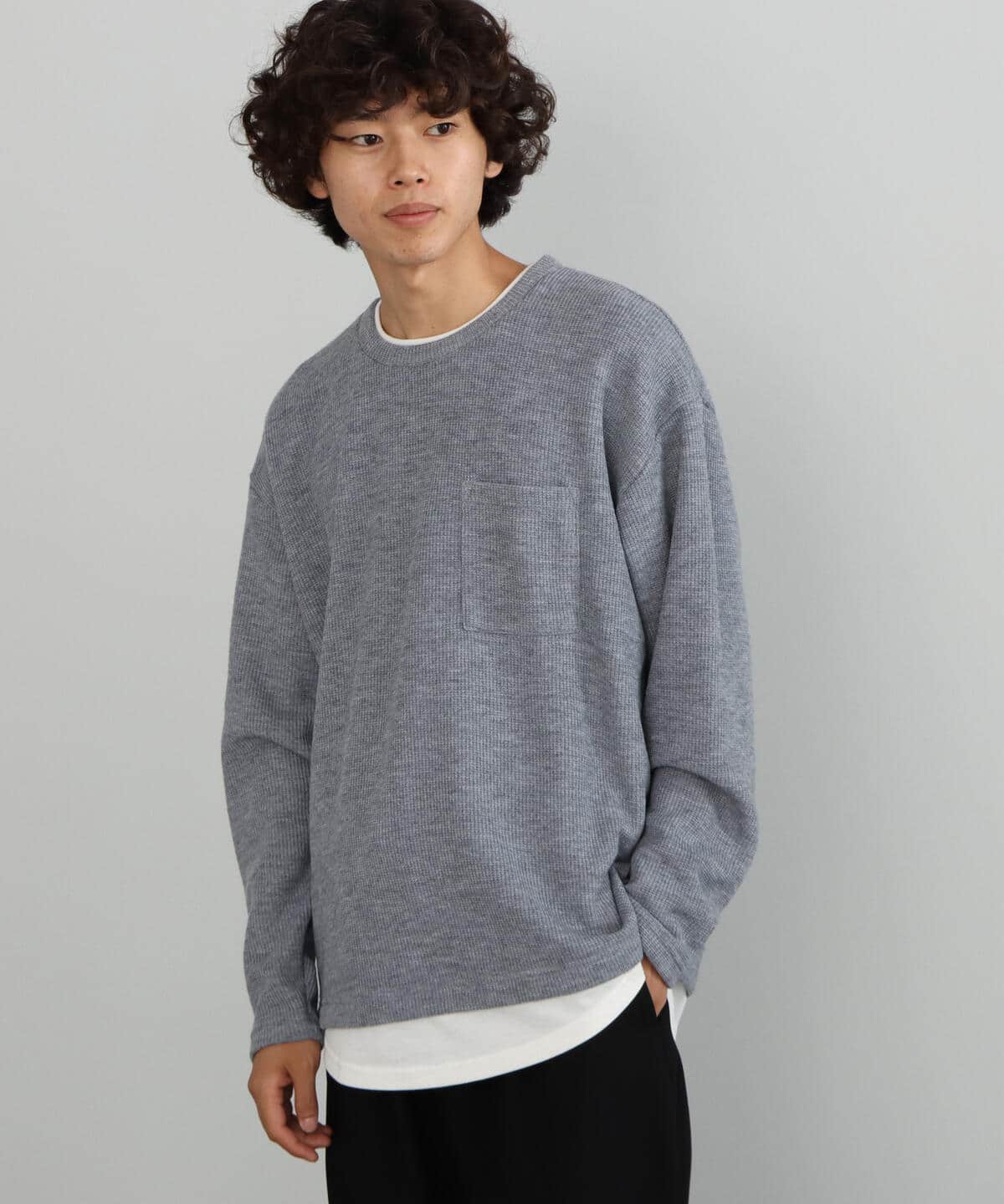 フェイクレイヤー 畔編み ニットソー Tシャツ・カットソー MEN SMOKE BLUE S フェイクレイヤー 畔編み ニットソー Tシャツ・カットソー MEN SMOKE BLUE S
