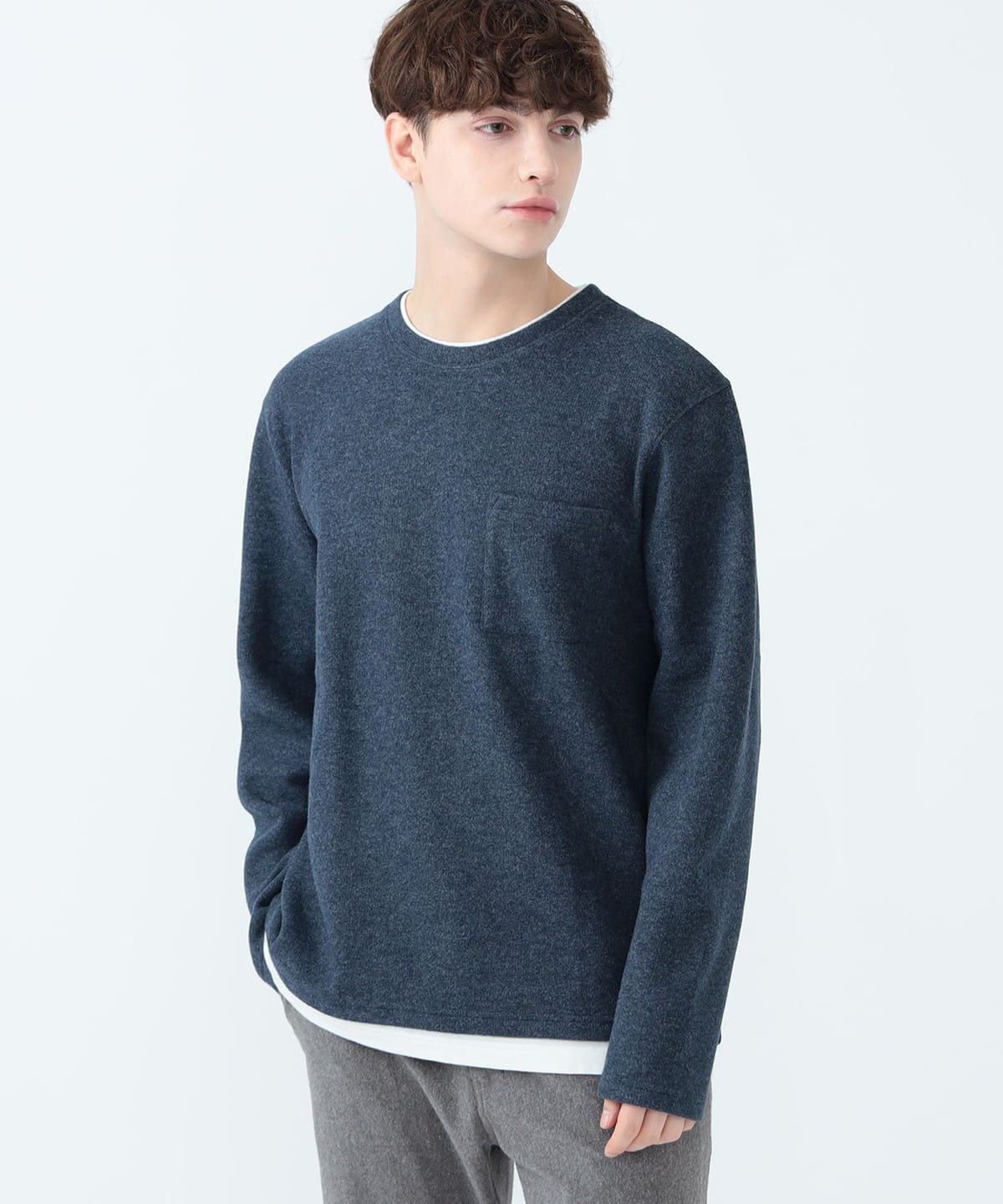 起毛 フェイクレイヤー ロングスリーブ Tシャツ Tシャツ・カットソー MEN NAVY M 起毛 フェイクレイヤー ロングスリーブ Tシャツ Tシャツ・カットソー MEN NAVY M