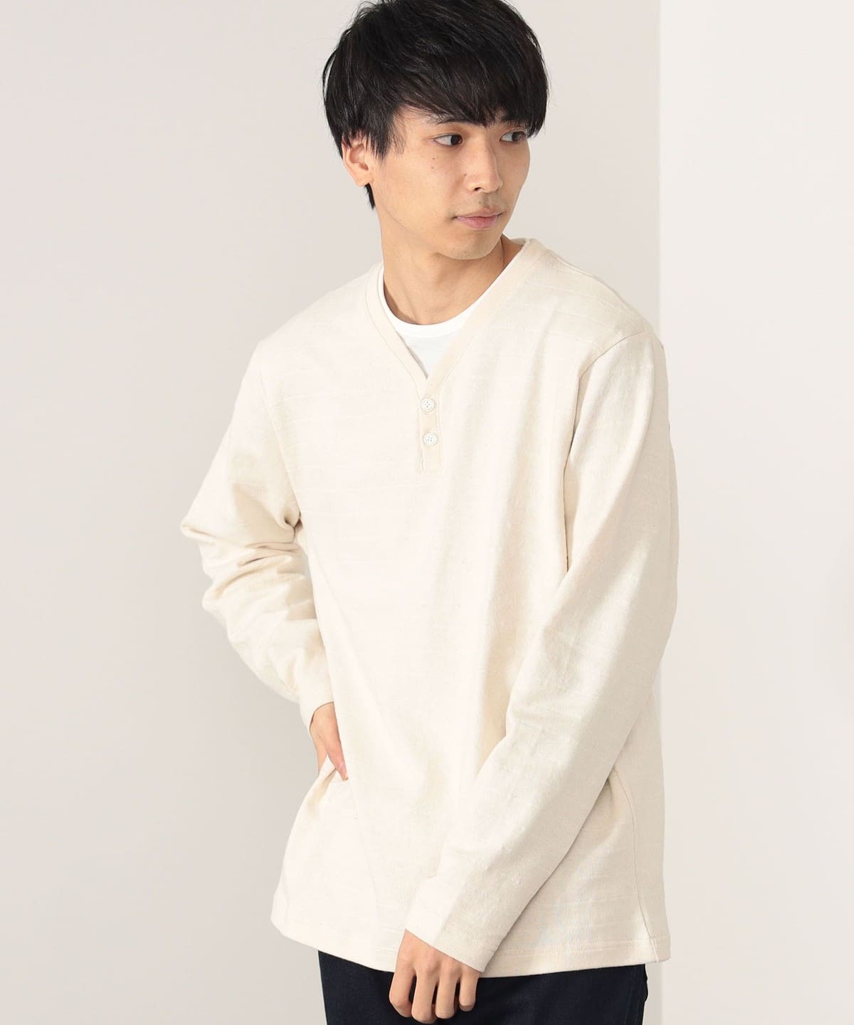 フェイクレイヤー ヘンリーネック Tシャツ Tシャツ・カットソー MEN NATURAL S フェイクレイヤー ヘンリーネック Tシャツ Tシャツ・カットソー MEN NATURAL S