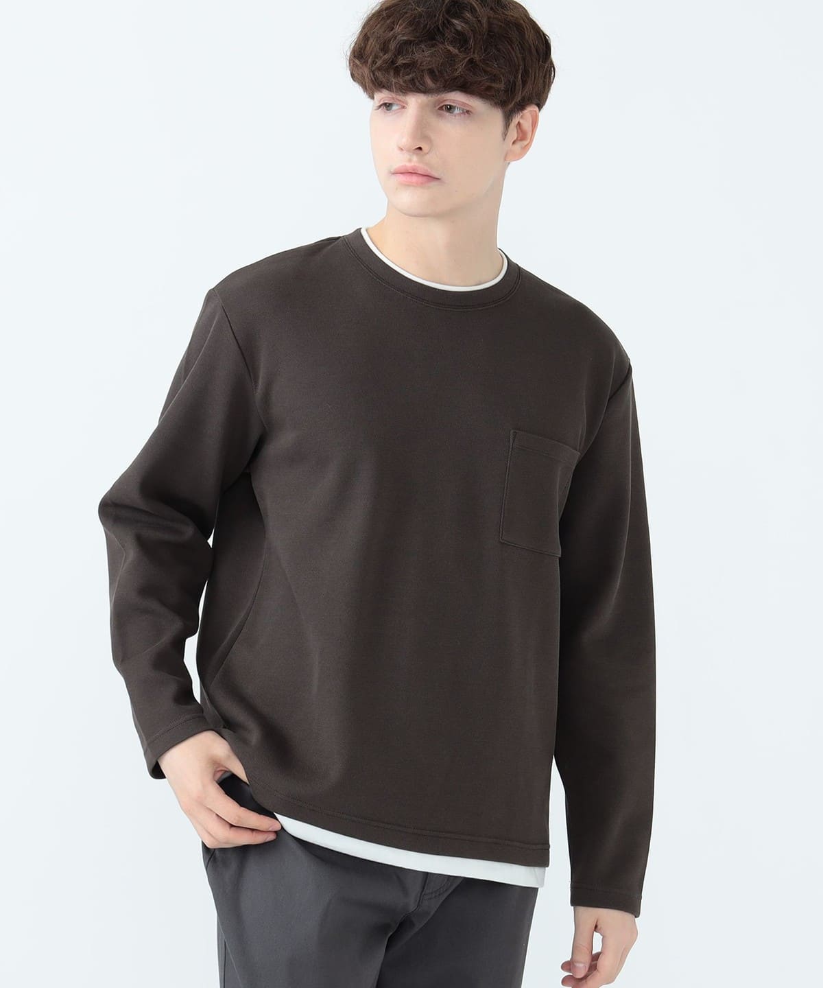 フェイクレイヤー カノコ ダンボール ロング スリーブ Tシャツ Tシャツ・カットソー MEN DARK BROWN M フェイクレイヤー カノコ ダンボール ロング スリーブ Tシャツ Tシャツ・カットソー MEN DARK BROWN M
