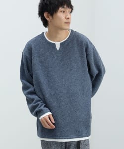畦編み キーネック フェイクレイヤー ロングスリーブ Tシャツ