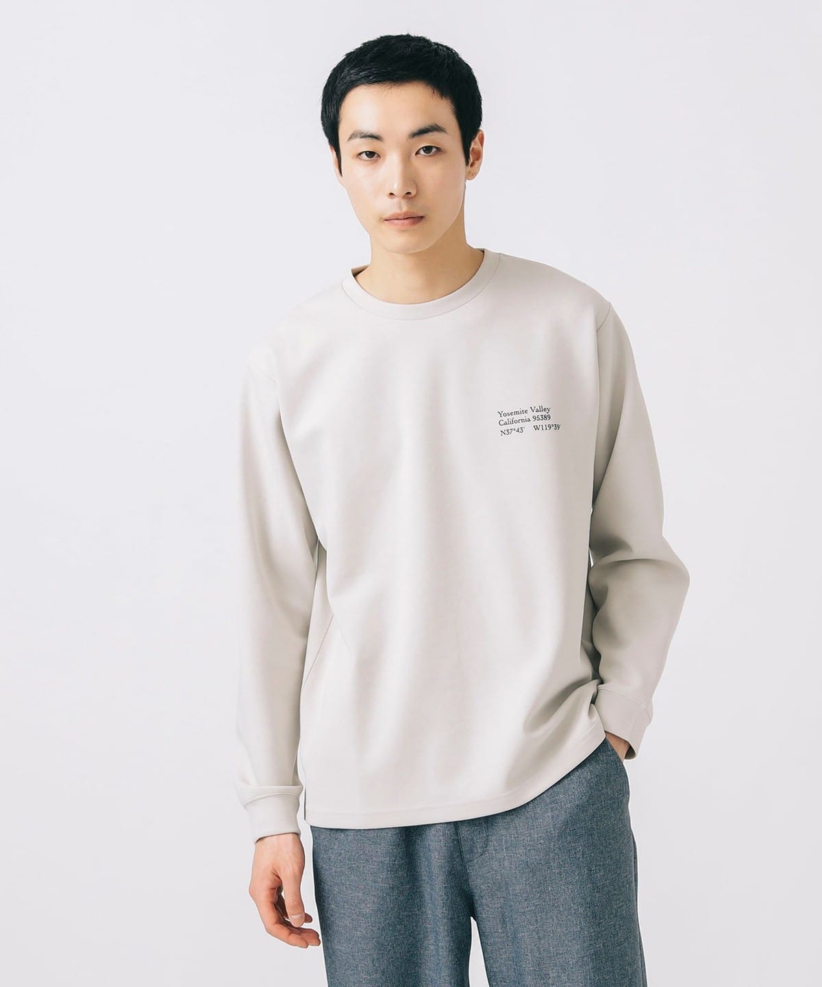 ダンボール ロゴ プリント ロングスリーブ カットソー(吸水速乾・毛玉軽減) Tシャツ・カットソー MEN BEIGE S ダンボール ロゴ プリント ロングスリーブ カットソー(吸水速乾・毛玉軽減) Tシャツ・カットソー MEN BEIGE S