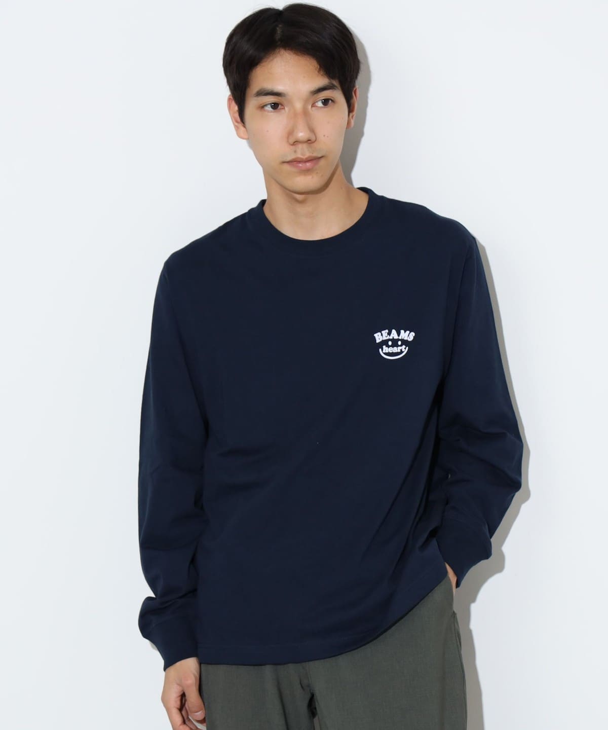 スマイルロゴ ワンポイント ロングスリーブ Tシャツ・カットソー MEN NAVY M スマイルロゴ ワンポイント ロングスリーブ Tシャツ・カットソー MEN NAVY M