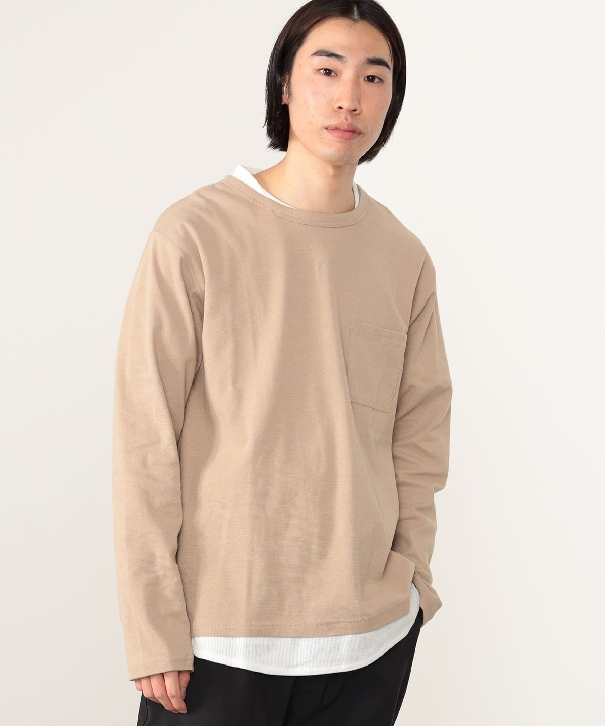 フェイクレイヤー ロングスリーブ Tシャツ Tシャツ・カットソー MEN BEIGE S フェイクレイヤー ロングスリーブ Tシャツ Tシャツ・カットソー MEN BEIGE S
