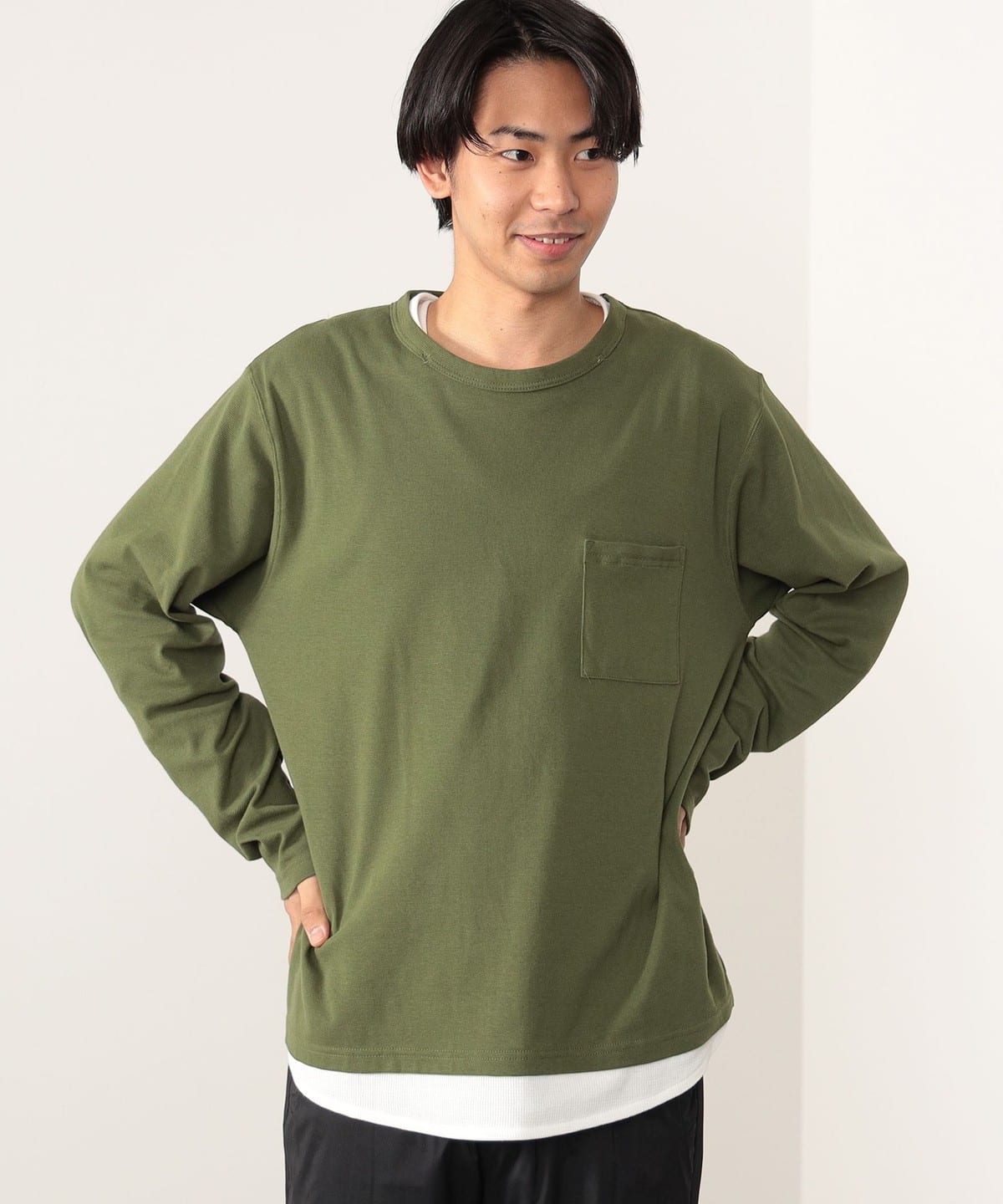 フェイクレイヤー ロングスリーブ Tシャツ Tシャツ・カットソー MEN OLIVE/OD S フェイクレイヤー ロングスリーブ Tシャツ Tシャツ・カットソー MEN OLIVE/OD S