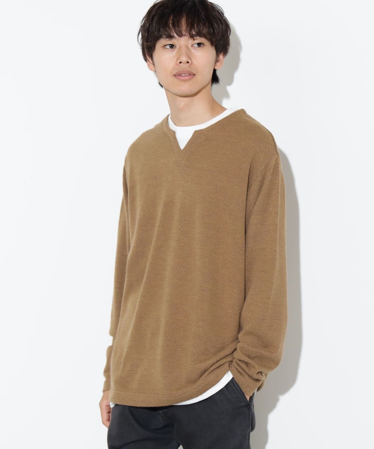 ジャカード キーネック カットソー Tシャツ・カットソー MEN BEIGE XL ジャカード キーネック カットソー Tシャツ・カットソー MEN BEIGE XL