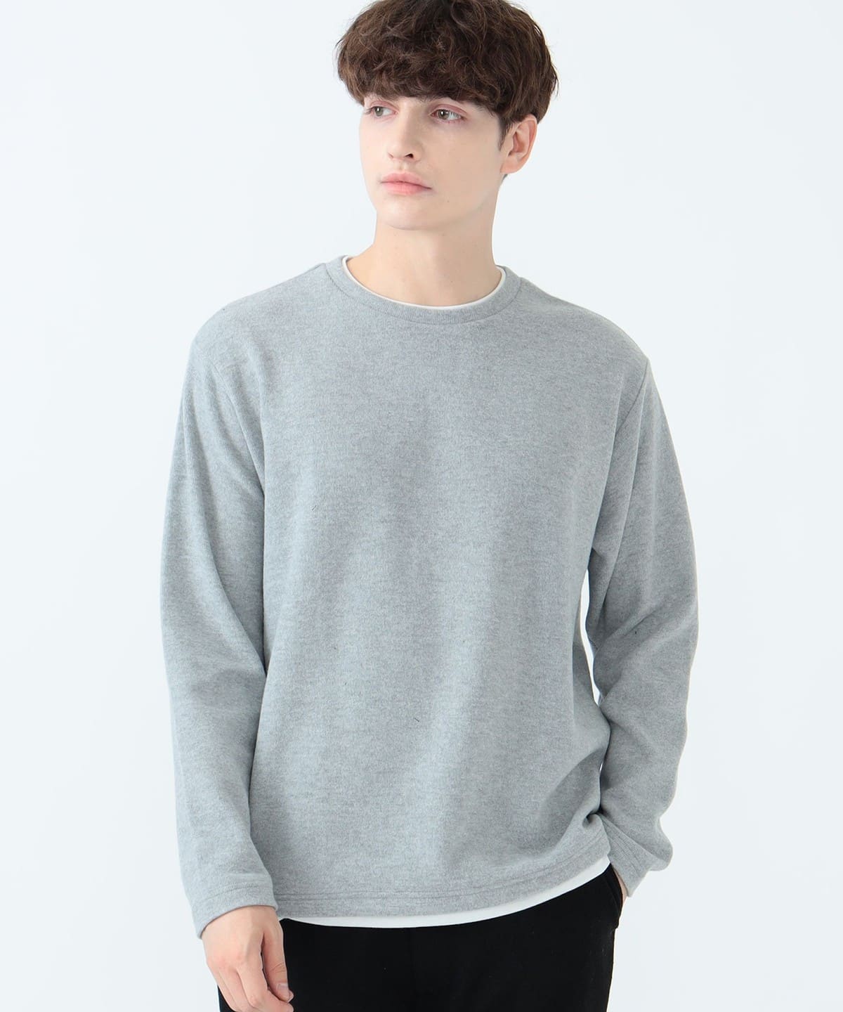 微起毛 ダブルフェイス フェイクレイヤー カットソー Tシャツ・カットソー MEN GREY L 微起毛 ダブルフェイス フェイクレイヤー カットソー Tシャツ・カットソー MEN GREY L