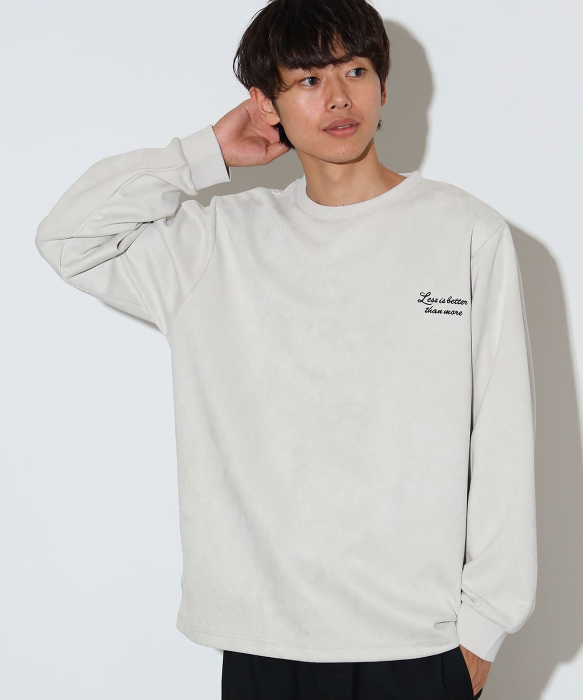 ワンポイント フェイクスエード ロングスリーブ Tシャツ Tシャツ・カットソー MEN IVORY S ワンポイント フェイクスエード ロングスリーブ Tシャツ Tシャツ・カットソー MEN IVORY S