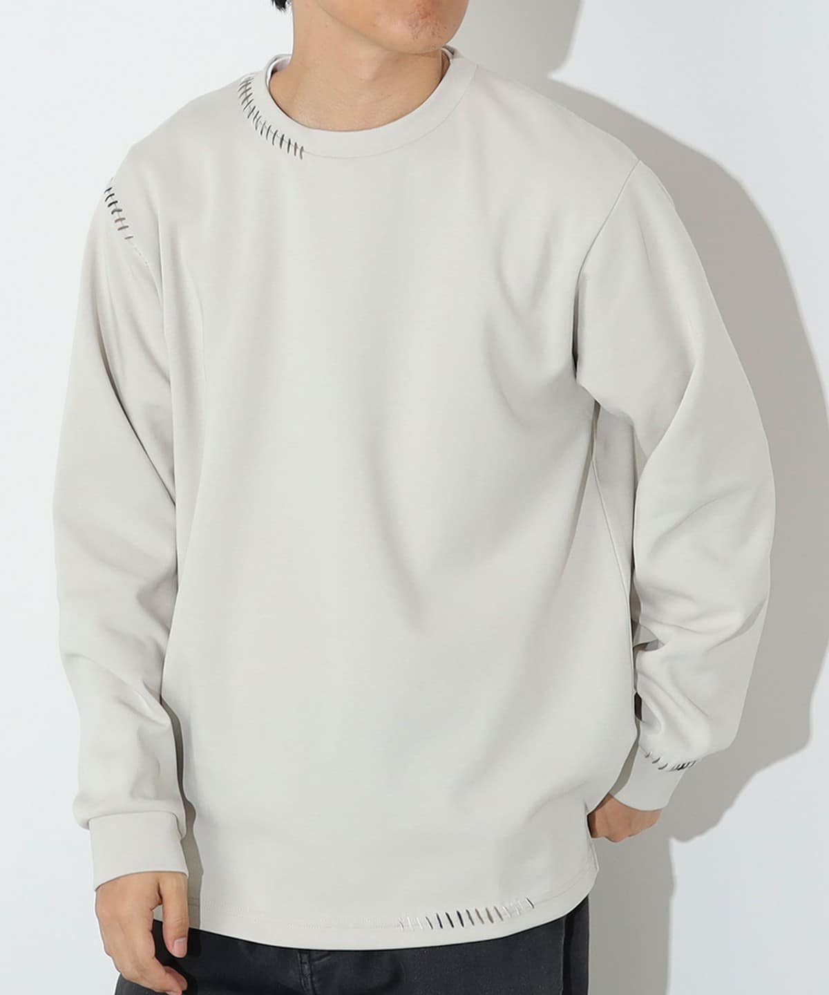 ダンボール ステッチ ロングスリーブ (毛玉軽減・吸水速乾) Tシャツ・カットソー MEN BEIGE M ダンボール ステッチ ロングスリーブ (毛玉軽減・吸水速乾) Tシャツ・カットソー MEN BEIGE M