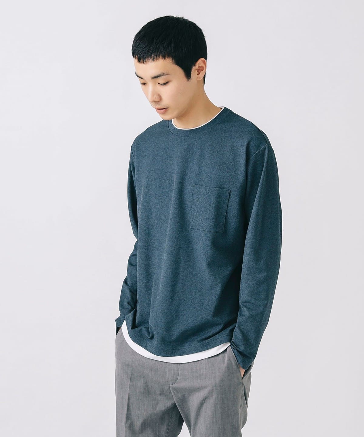 鹿の子 フェイクレイヤード カットソー Tシャツ・カットソー MEN NAVY M 鹿の子 フェイクレイヤード カットソー Tシャツ・カットソー MEN NAVY M
