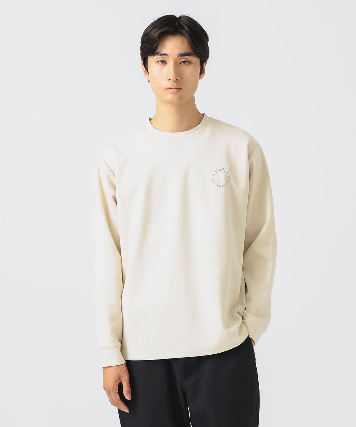サークル刺繍 フェイクスエード ロングスリーブ Tシャツ Tシャツ・カットソー MEN BEIGE S サークル刺繍 フェイクスエード ロングスリーブ Tシャツ Tシャツ・カットソー MEN BEIGE S