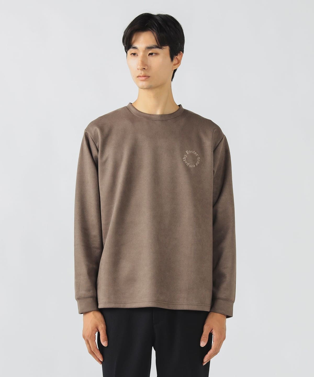 サークル刺繍 フェイクスエード ロングスリーブ Tシャツ Tシャツ・カットソー MEN BROWN L サークル刺繍 フェイクスエード ロングスリーブ Tシャツ Tシャツ・カットソー MEN BROWN L