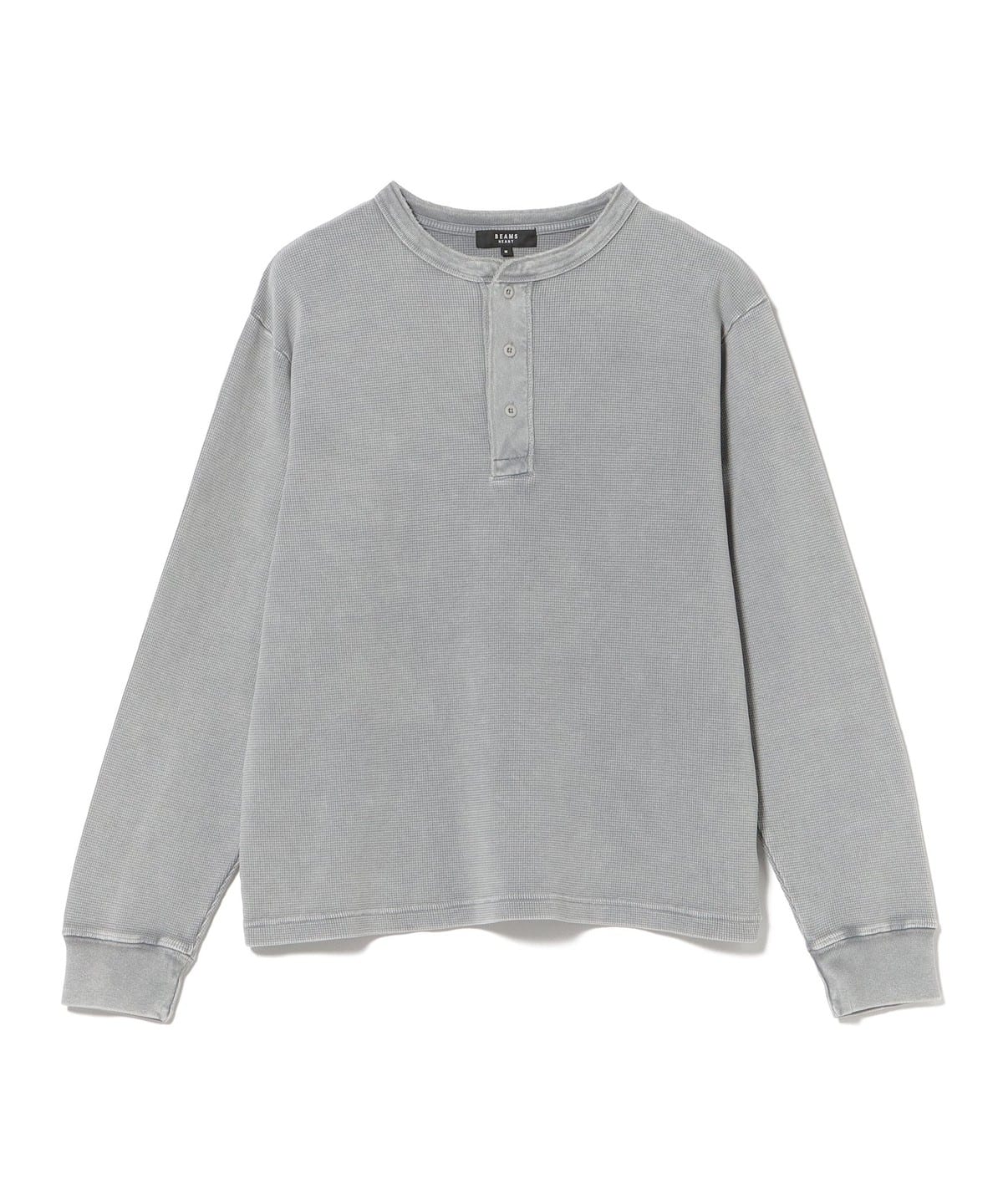 BEAMS HEART (BEAMS HEART) Processed Waffle Henley Neck Long Sleeve