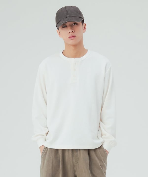 裏起毛 ハニカム ヘンリーネック カットソー [H:183cm C:80 W:68 H:89.5 Size:L]