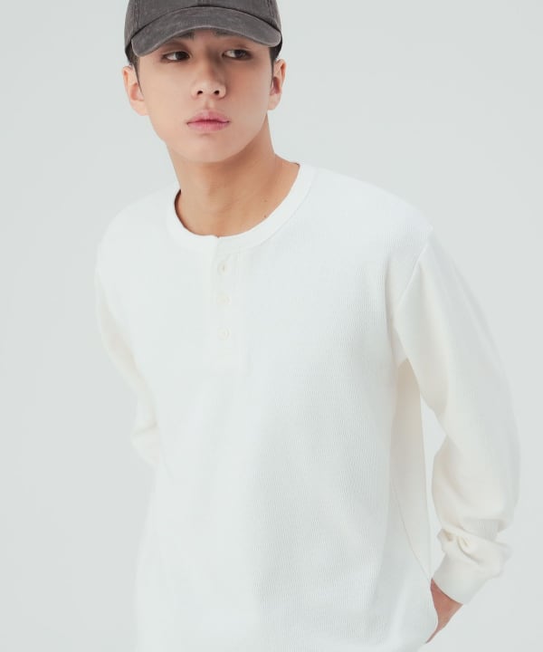 裏起毛 ハニカム ヘンリーネック カットソー [H:183cm C:80 W:68 H:89.5 Size:L]