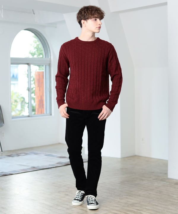 BEAMS HEART セーター ニット ケーブル編 クルーネック メンズ