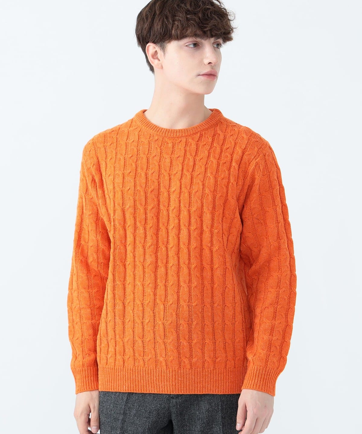 ケーブル編 クルーネック ニット トップス MEN ORANGE M ケーブル編 クルーネック ニット トップス MEN ORANGE M