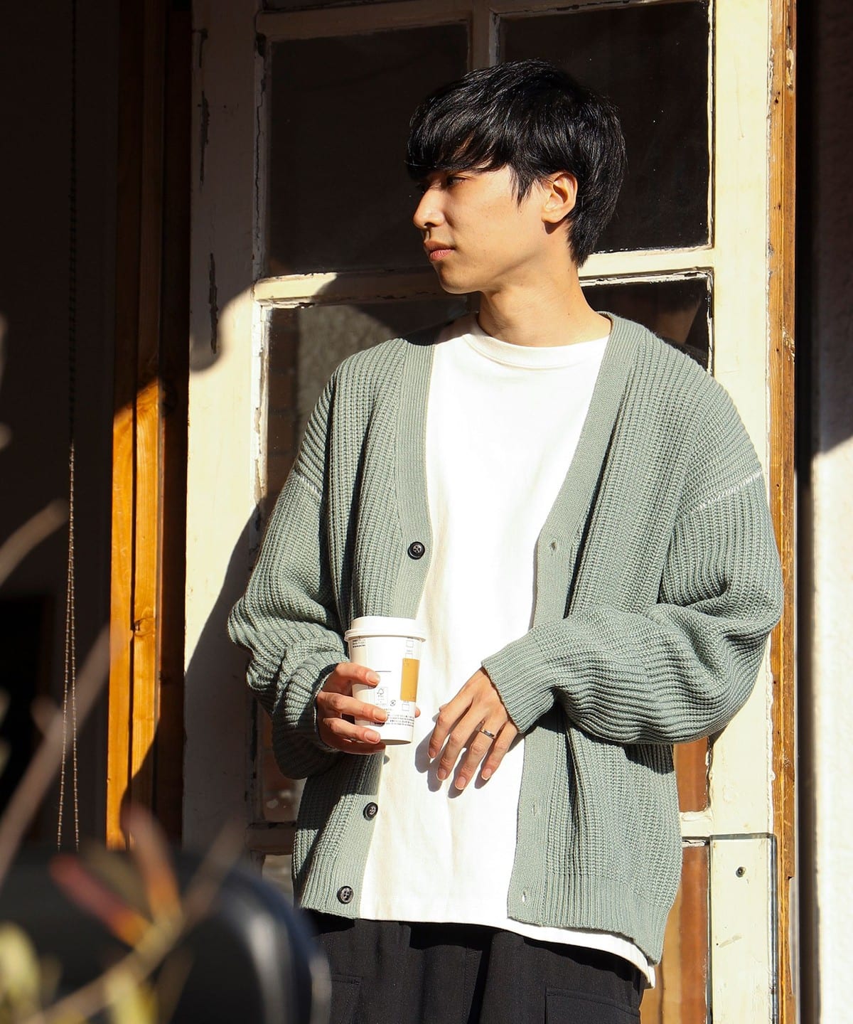 片畔 ニット カーディガン トップス MEN SMOKE GREEN M 片畔 ニット カーディガン トップス MEN SMOKE GREEN M