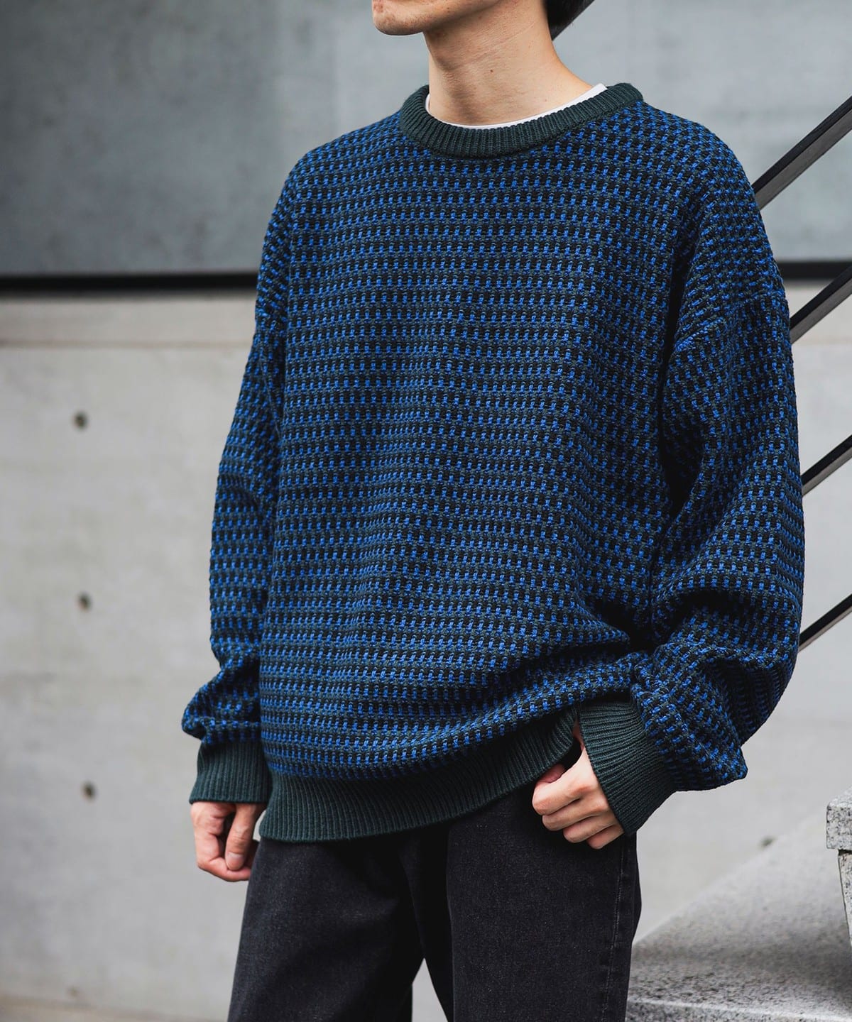 ポップコーン編み クルーネック ニット トップス MEN NAVY S ポップコーン編み クルーネック ニット トップス MEN NAVY S