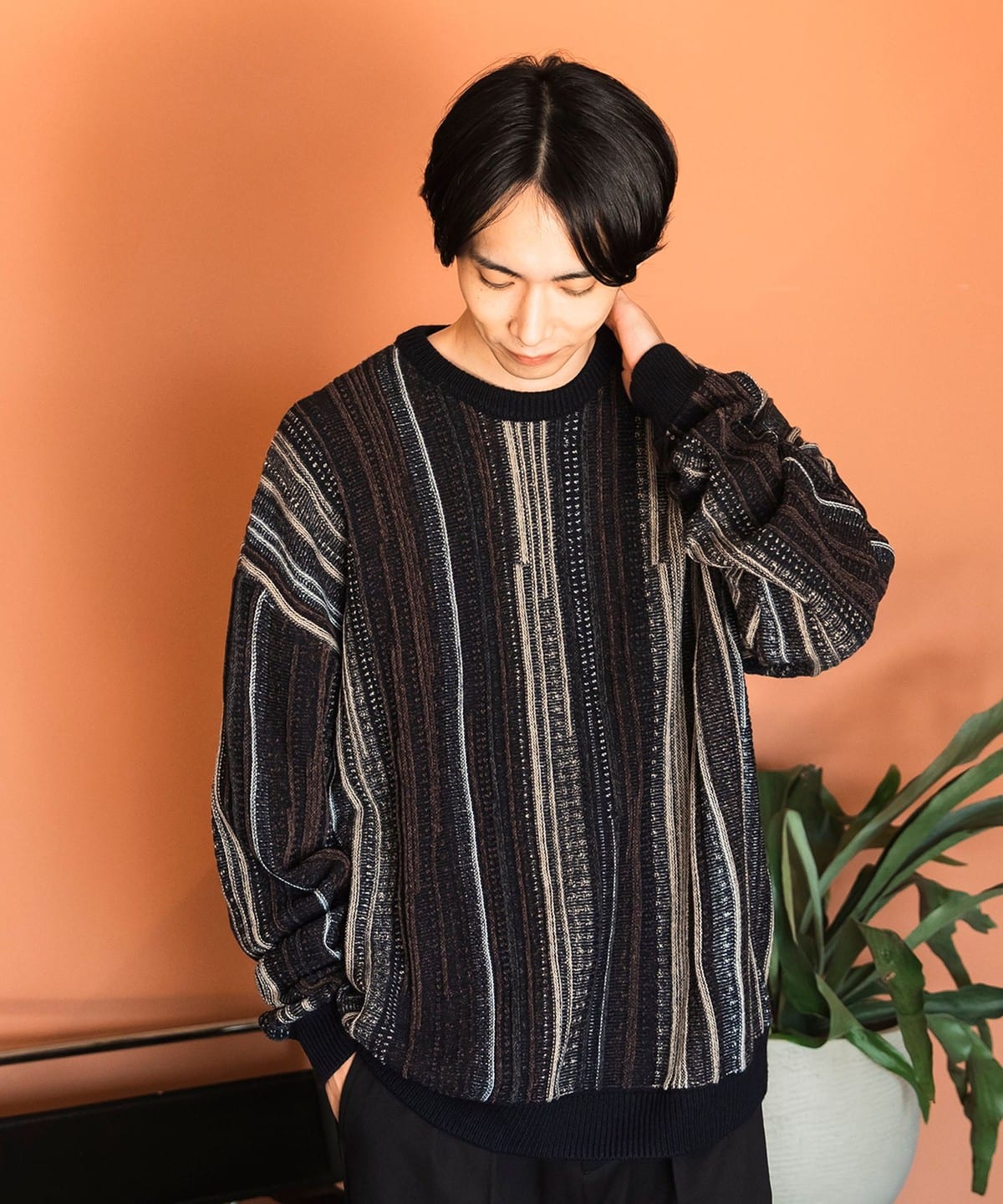 レトロ ジャカード クルーネック ニット トップス MEN NAVY M レトロ ジャカード クルーネック ニット トップス MEN NAVY M