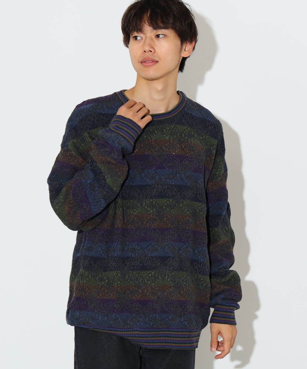 レトロ ジャカード クルーネック ニット トップス MEN MULTI M レトロ ジャカード クルーネック ニット トップス MEN MULTI M