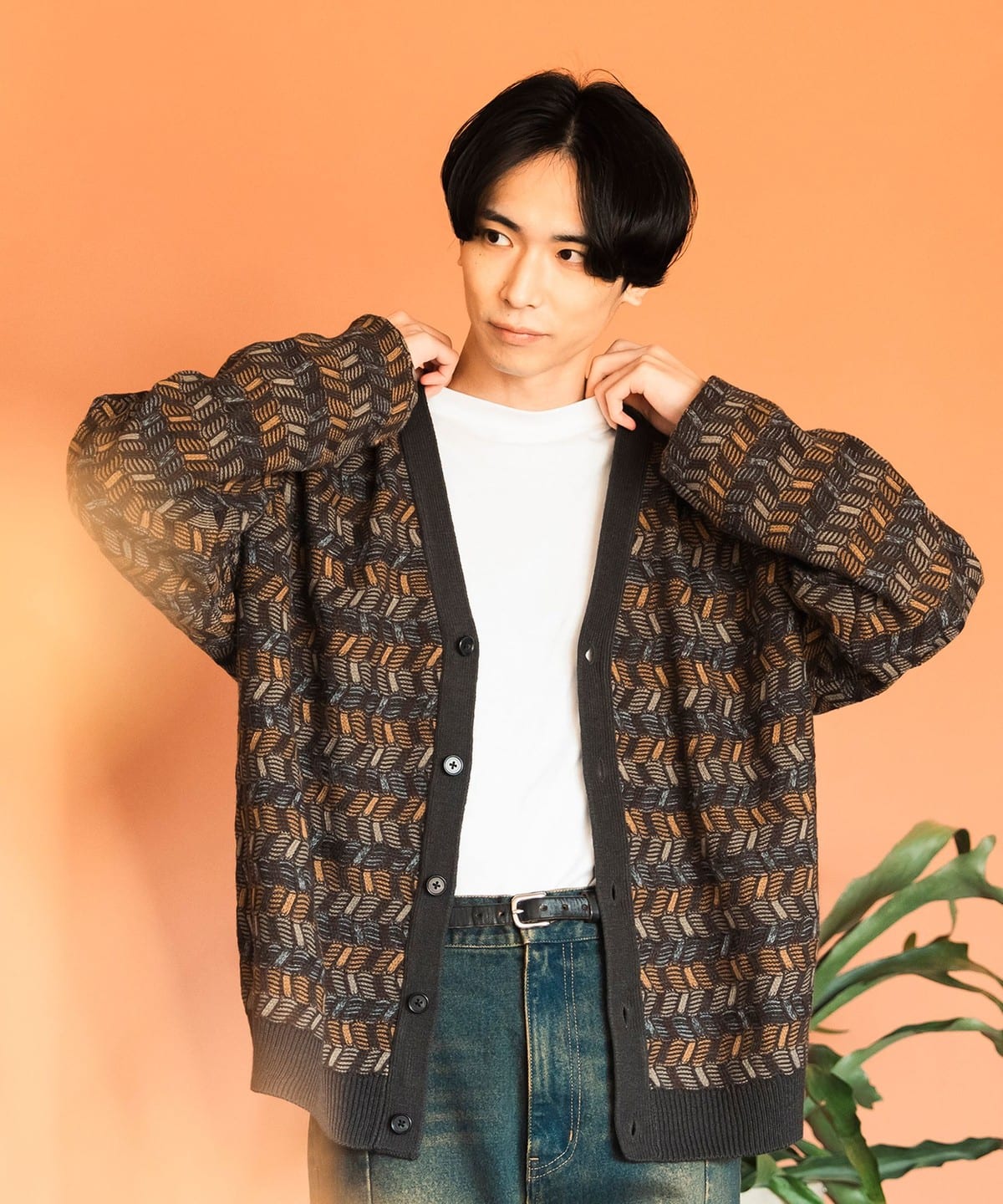 レトロ ジャカード カーディガン トップス MEN KHAKI M レトロ ジャカード カーディガン トップス MEN KHAKI M
