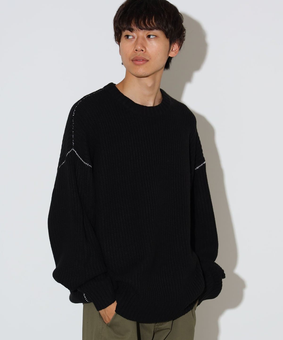 カタアゼ ビッグ クルーネック ニット トップス MEN BLACK M カタアゼ ビッグ クルーネック ニット トップス MEN BLACK M