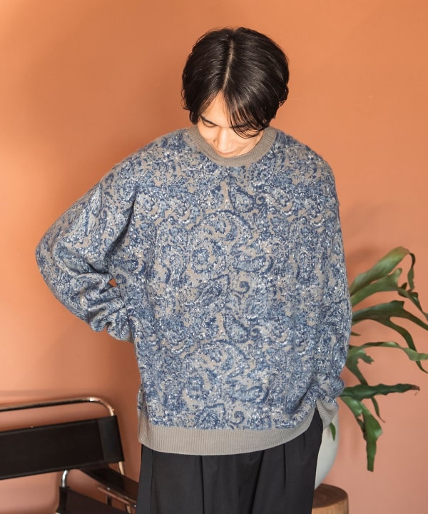 BEAMS HEART(ビームス ハート)ペイズリー クルーネック ニット BEAMS HEART(ビームス ハート)ペイズリー クルーネック ニット