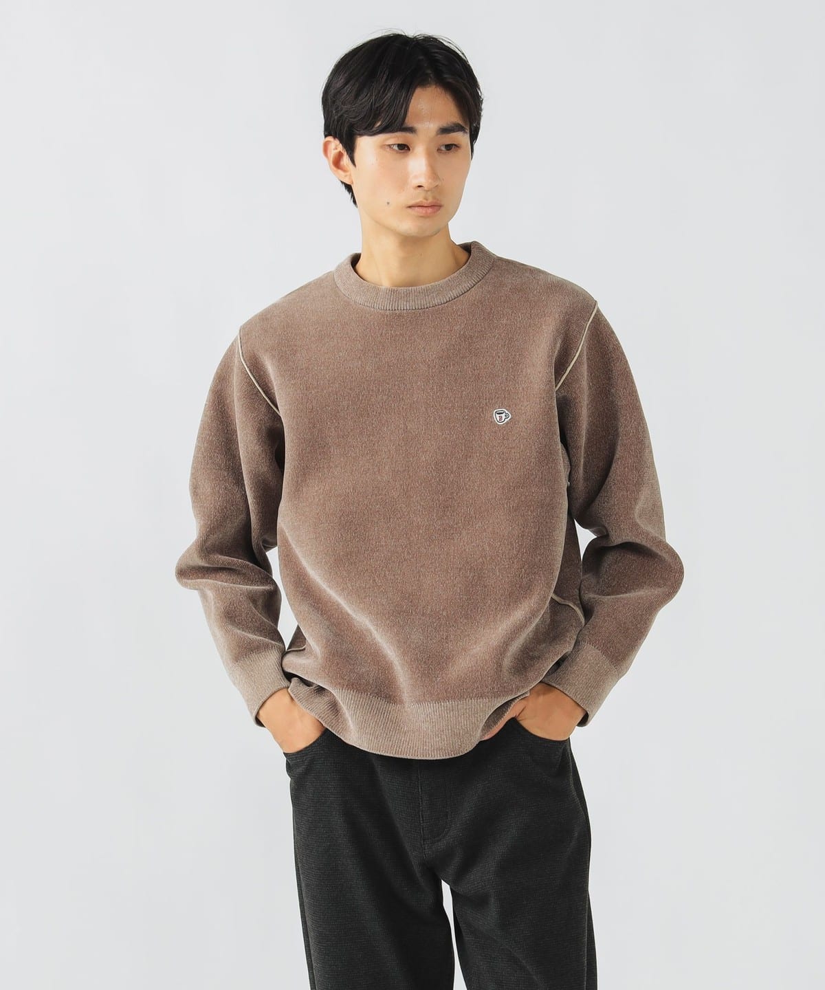 ダブルフェイス コーヒー刺繍 モール ニットソー トップス MEN BEIGE S ダブルフェイス コーヒー刺繍 モール ニットソー トップス MEN BEIGE S