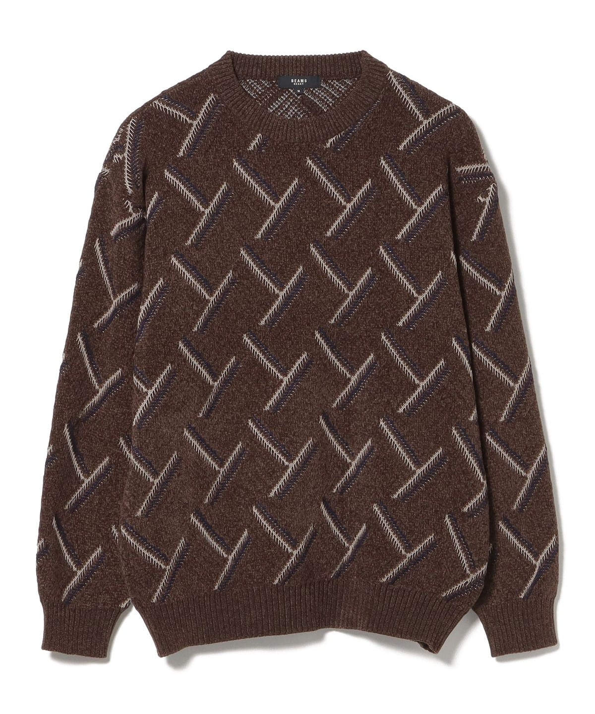総柄 ジャガード モール ニット トップス MEN BROWN M 総柄 ジャガード モール ニット トップス MEN BROWN M