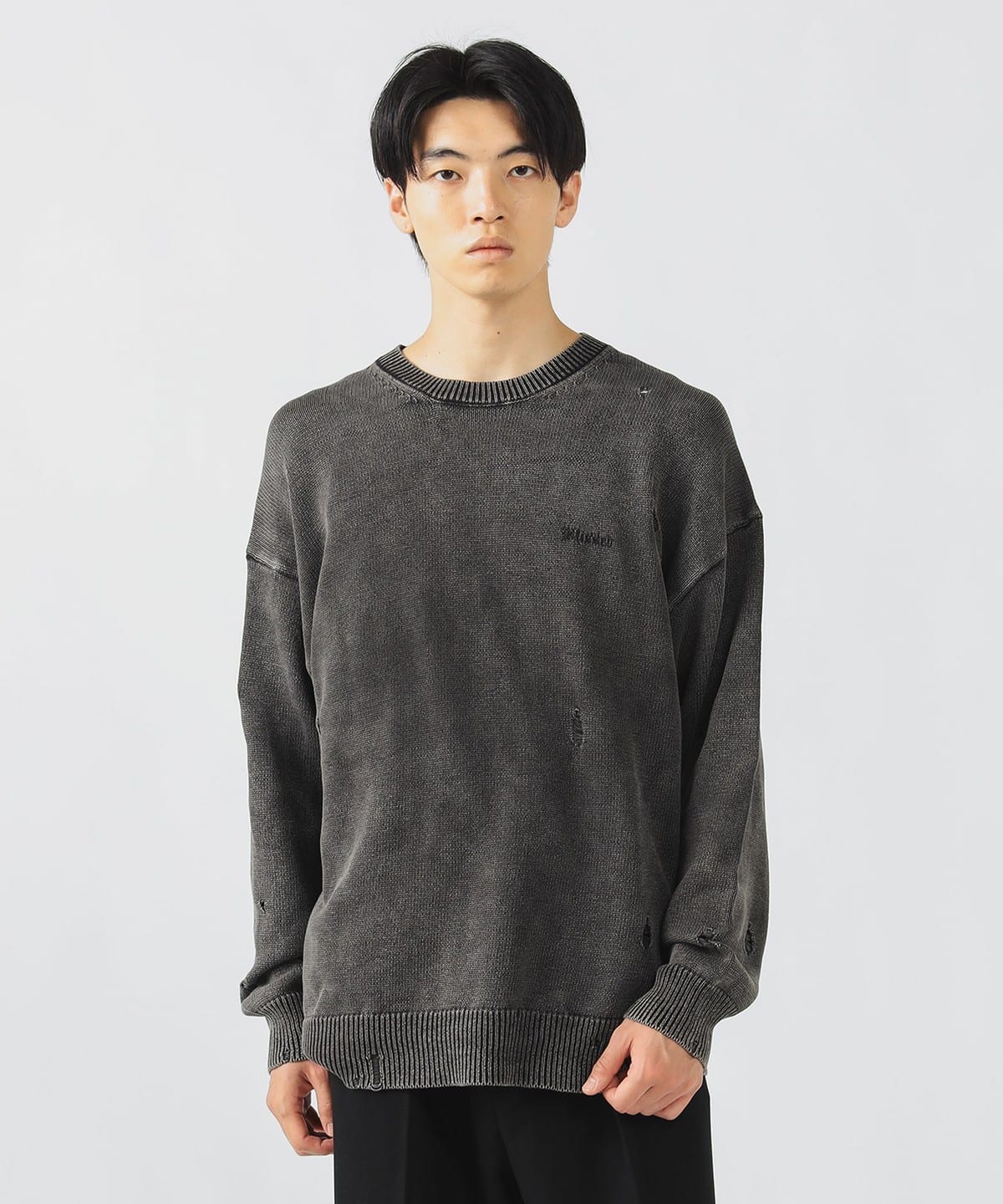 フェード ダメージ クルー ニット トップス MEN BLACK M フェード ダメージ クルー ニット トップス MEN BLACK M