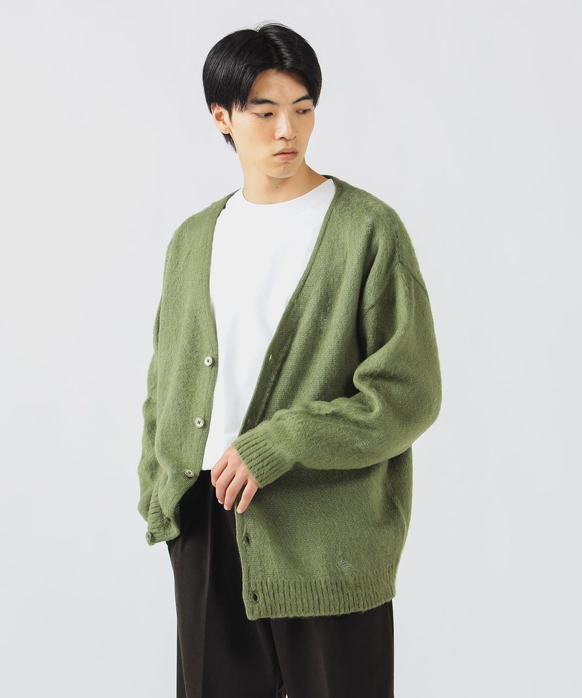 シャギータッチ ダメージ カーディガン トップス MEN GREEN S シャギータッチ ダメージ カーディガン トップス MEN GREEN S