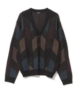 レトロ ジャカード Vネックカーディガン