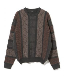 レトロ ジャカード クルーネックニット