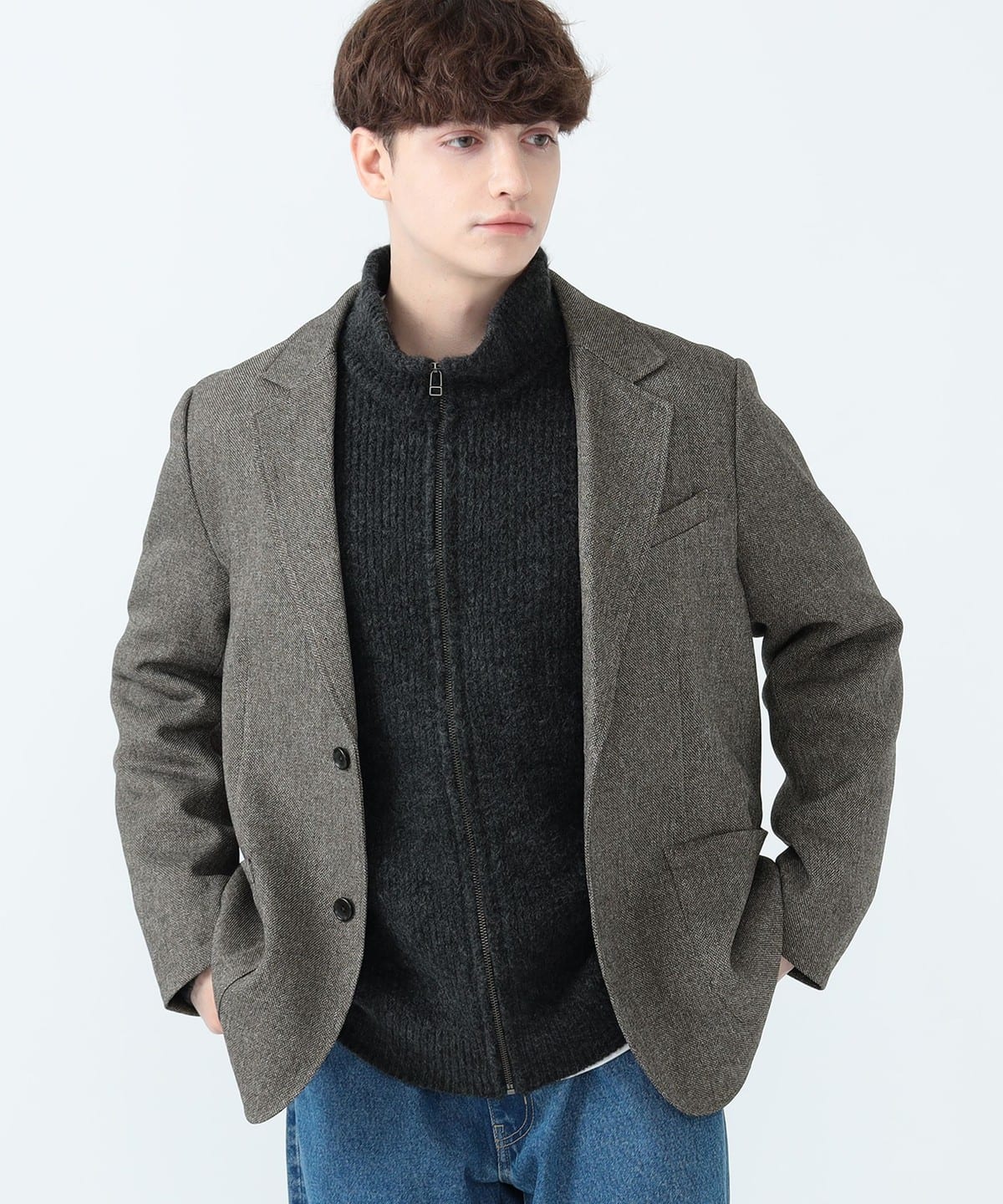 シャークスキン ジャケット ジャケット MEN GREY BEIGE S シャークスキン ジャケット ジャケット MEN GREY BEIGE S