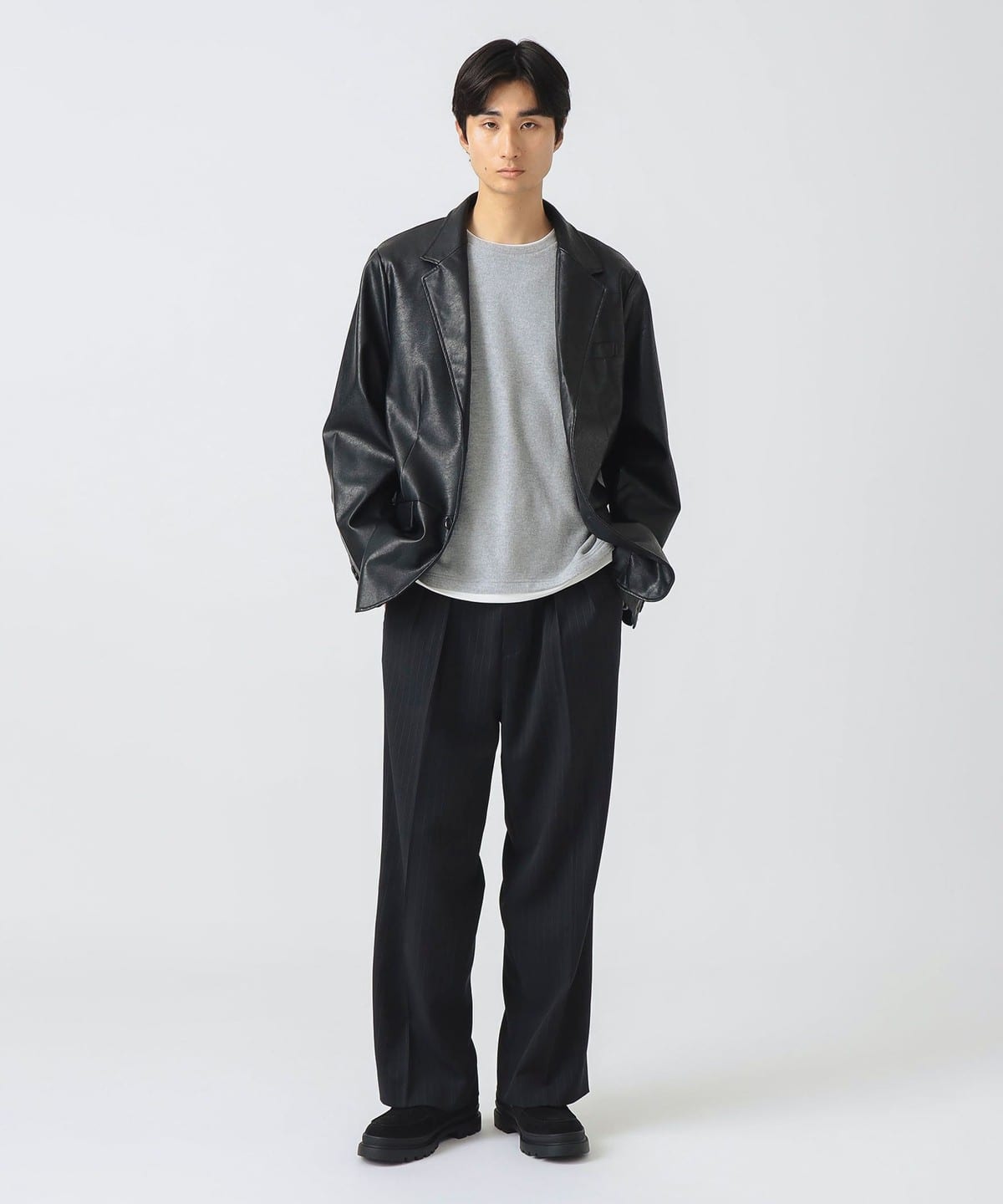 BEAMS HEART ブラック レザージャケット BEAMS HEART ブルゾン アウター クラシック フェイクレザー