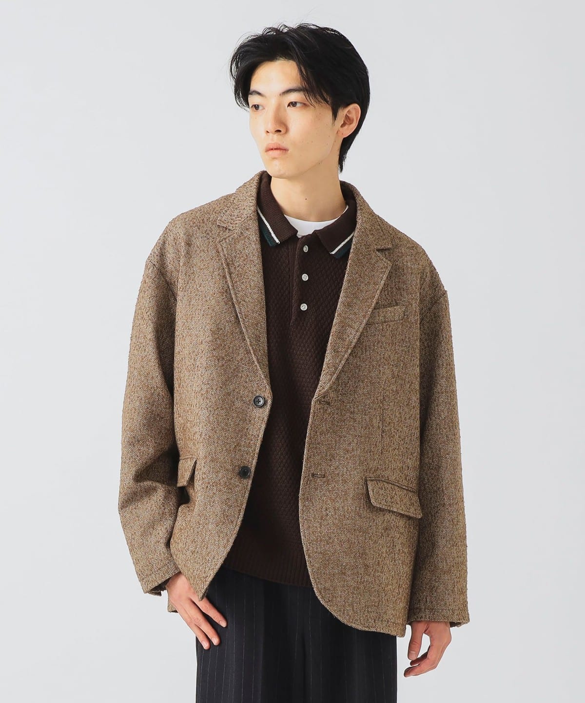 ルーズフィット ツイード ジャケット ジャケット MEN BROWN L ルーズフィット ツイード ジャケット ジャケット MEN BROWN L