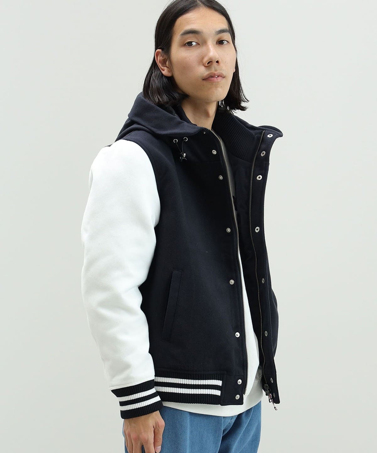 メルトン フード スタジャン ブルゾン MEN NAVY L メルトン フード スタジャン ブルゾン MEN NAVY L