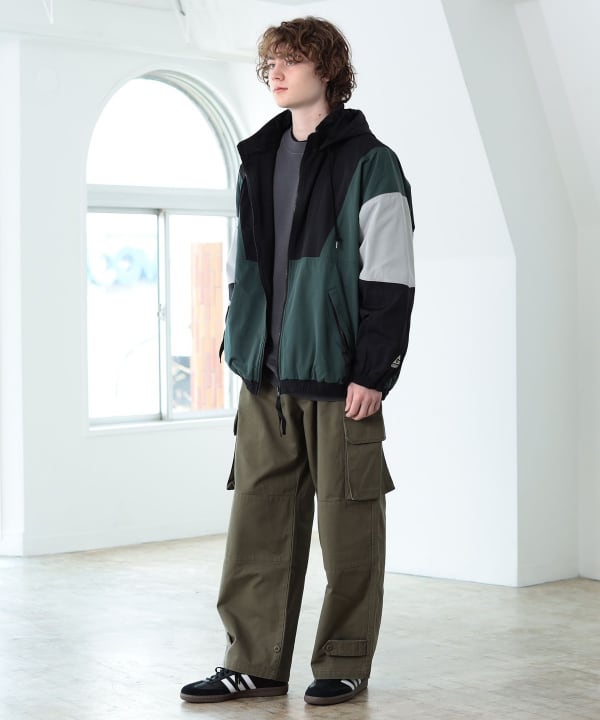 【ビームス】コート アウター ダブルジップ フード付 グリーン 綿100％のレディース服