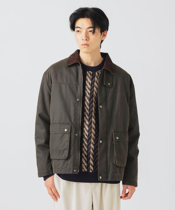 BEAMS HEART マーチンソン生地 ブラウン ビジネスジャケットLsize BEAMS HEART（ビームス ハート）キャップショルダー ジャケット