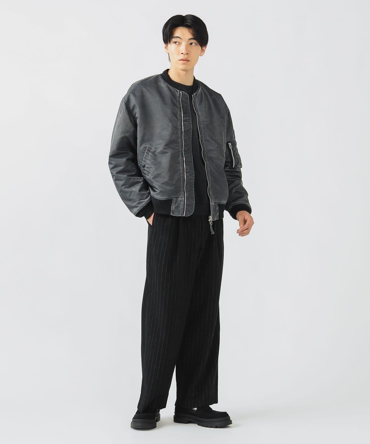 【極美品】BEAMS メンズ　MA-1 BLACK M BEAMS HEART（ビームス ハート） ma1 ma-1 ヘリンボーン フェイク
