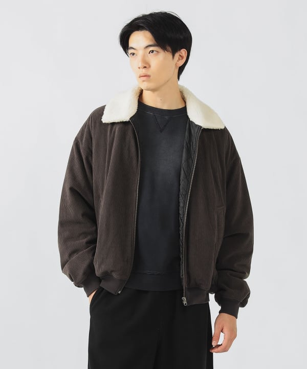 BEAMS G.M.S. グレー デトロイトジャケット コーデュロイ襟 短丈 BEAMS G.M.S. グレー デトロイトジャケット コーデュロイ襟 短丈 BEAMS