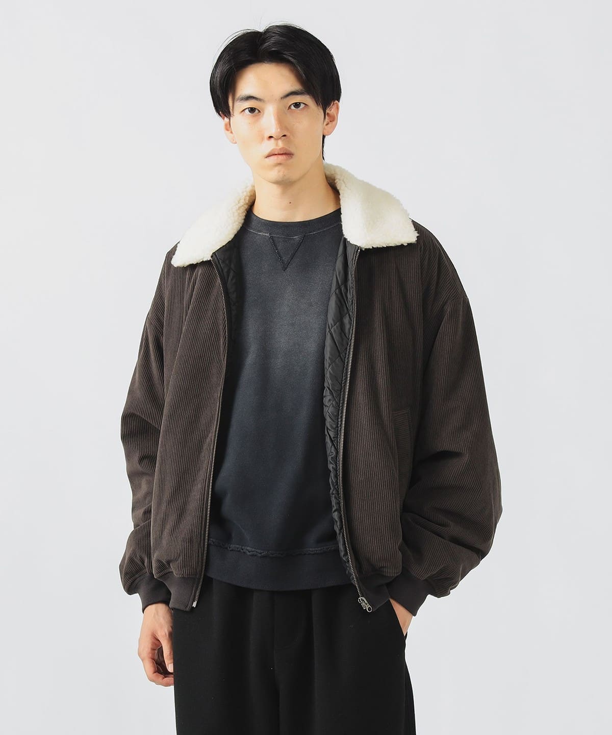 襟ボア コーデュロイ ショートブルゾン ブルゾン MEN DARK BROWN S 襟ボア コーデュロイ ショートブルゾン ブルゾン MEN DARK BROWN S