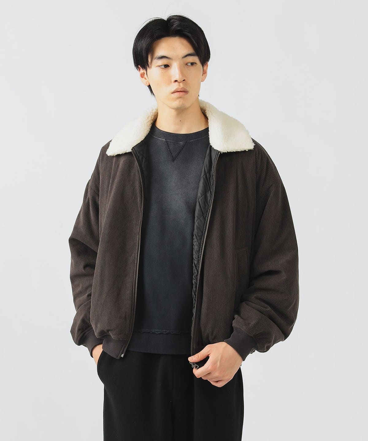 BEAMS HEART（ビームス ハート）襟ボア コーデュロイ ショートブルゾン