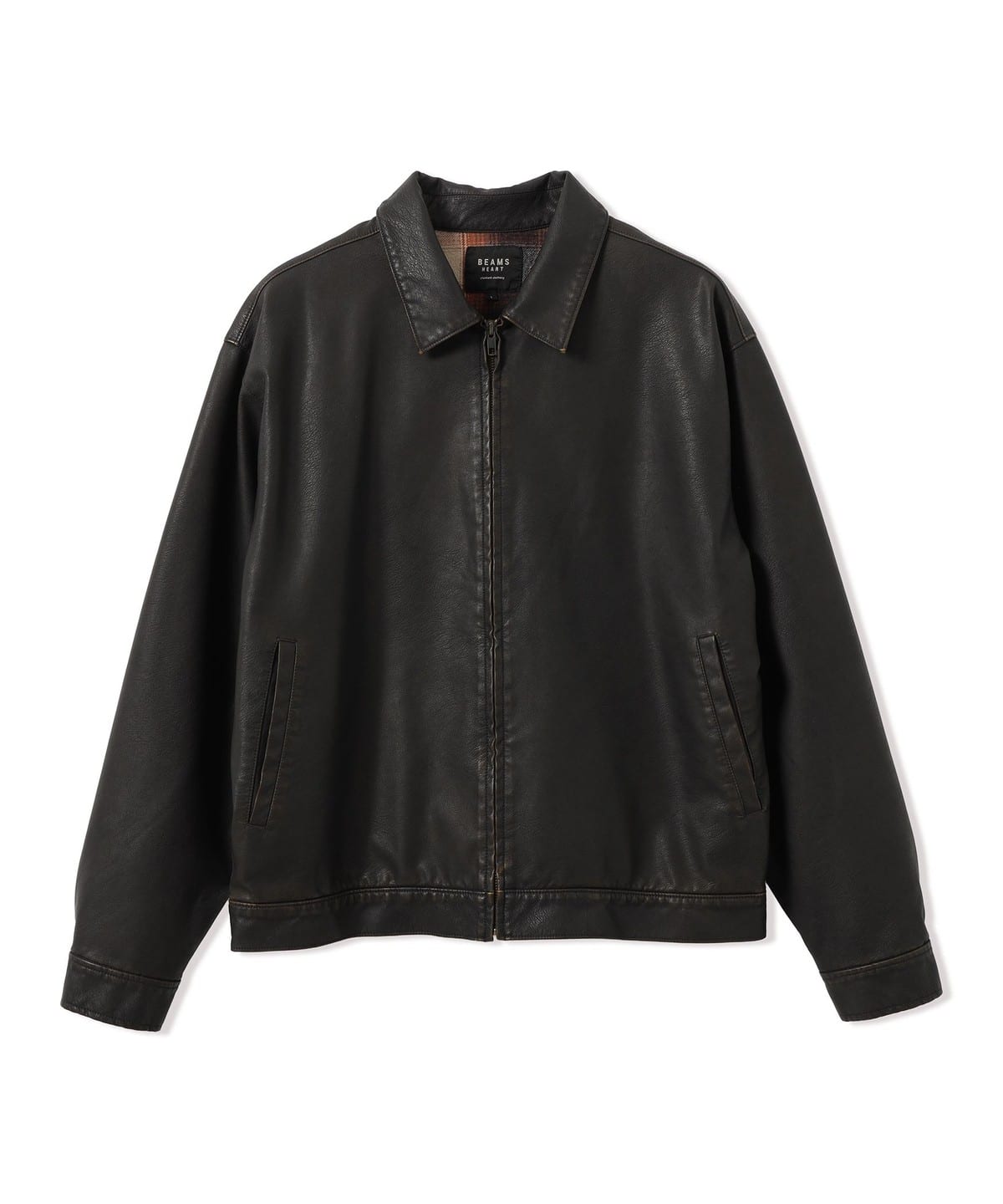 BEAMS HEART ブラック レザージャケット Mサイズ BEAMS HEART（ビームス ハート）フェイクレザー スポーツ ジャケット