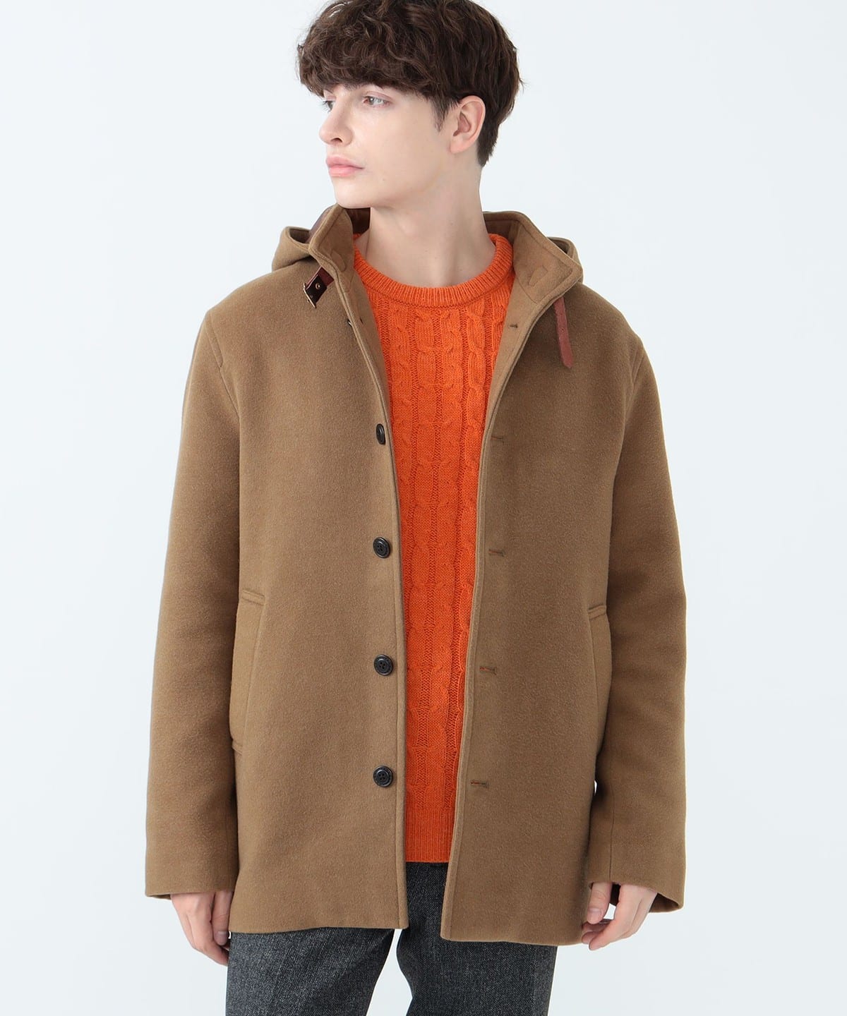 フーディー スタンドカラー コート コート MEN CAMEL M フーディー スタンドカラー コート コート MEN CAMEL M