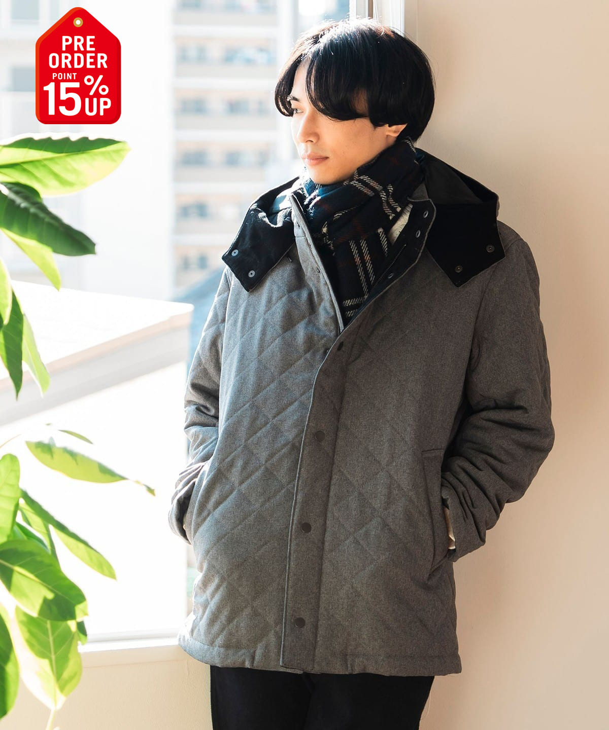【+15%ポイントUP】フーディースタンド キルト コート コート MEN GREY M 【+15%ポイントUP】フーディースタンド キルト コート コート MEN GREY M
