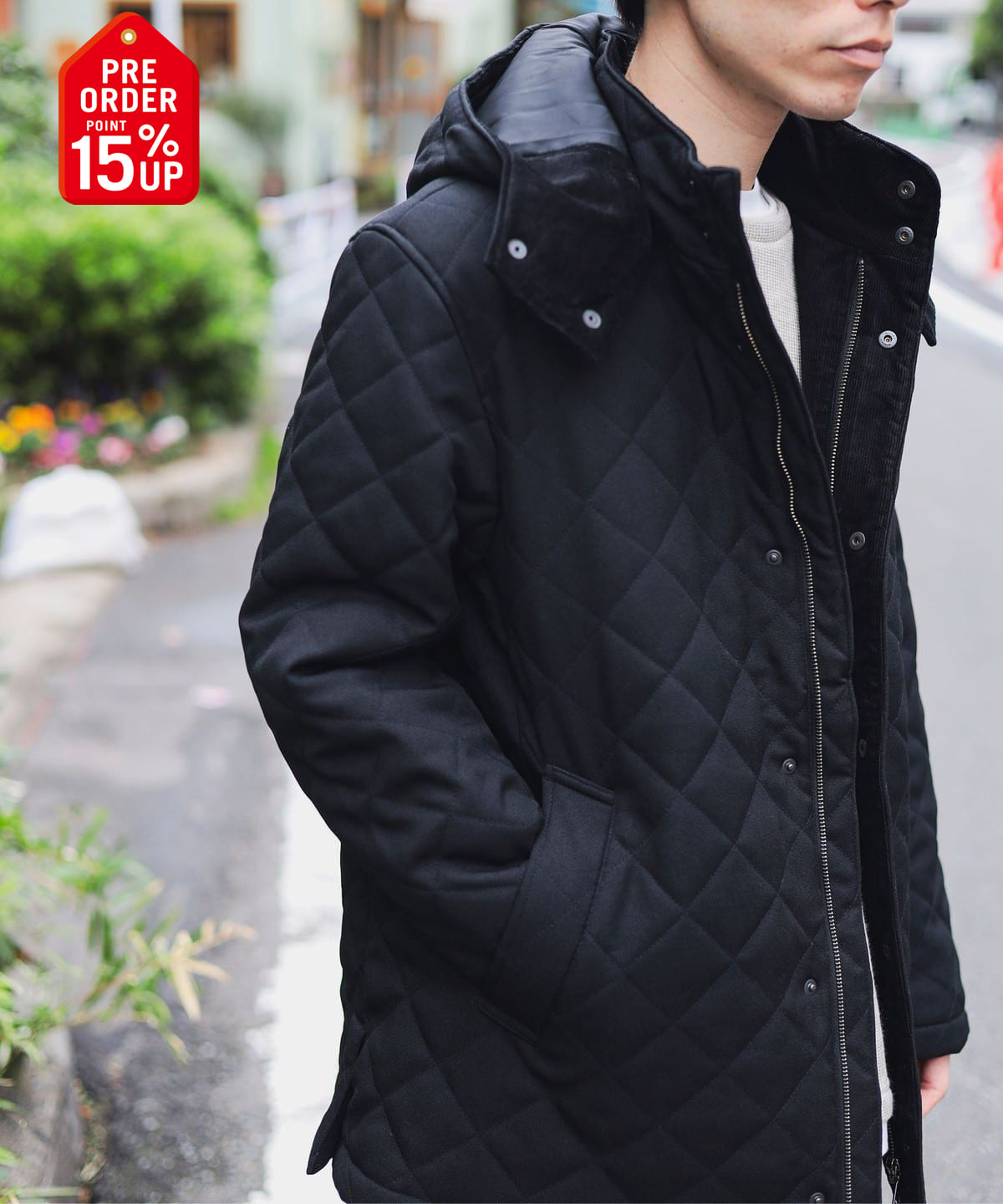 【+15%ポイントUP】フーディースタンド キルト コート コート MEN BLACK M 【+15%ポイントUP】フーディースタンド キルト コート コート MEN BLACK M