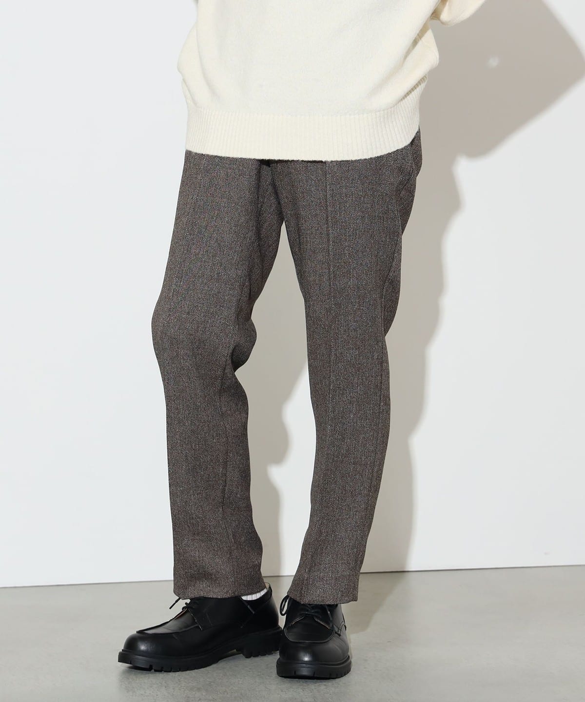 シャークスキン スラックス パンツ MEN GREY BEIGE S シャークスキン スラックス パンツ MEN GREY BEIGE S